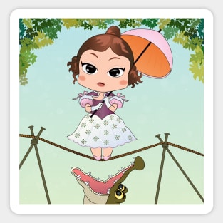 Chibi haunted mansion streching portraits tightrope walker girl Sticker